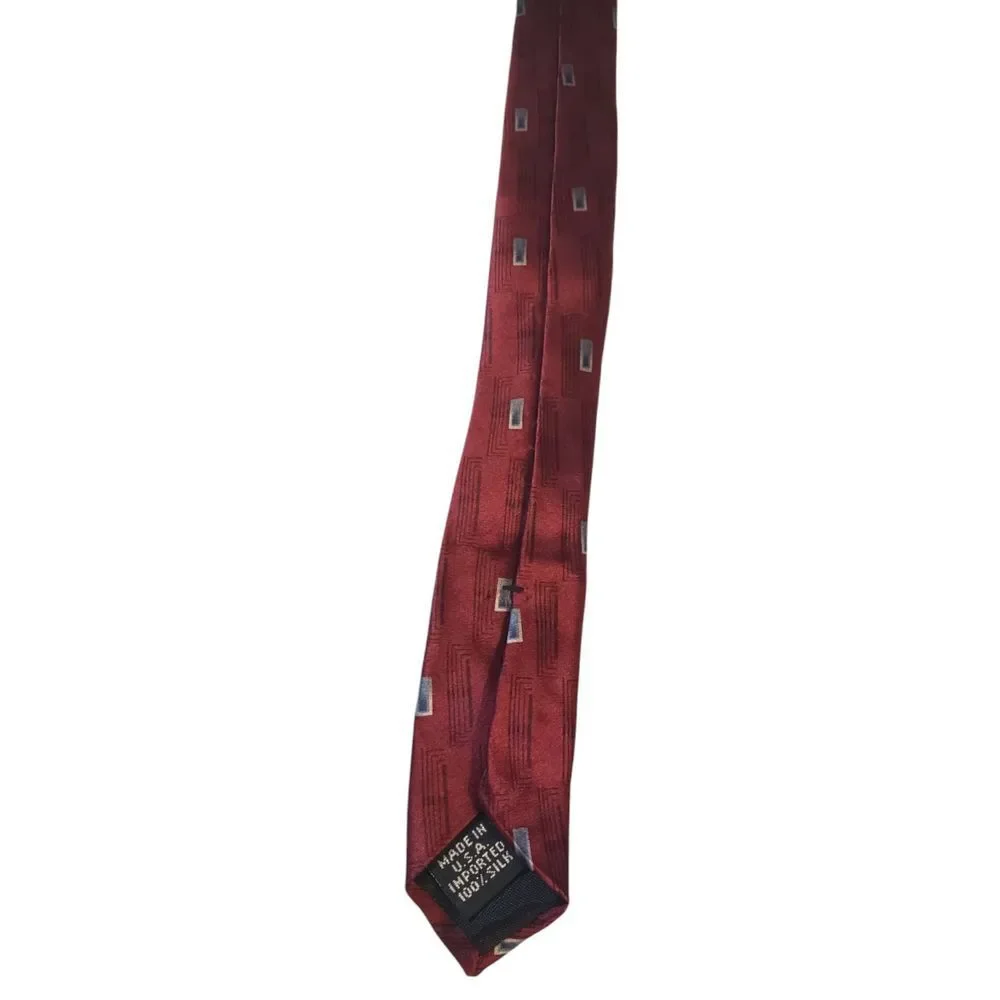 Barrington Mens Tie Necktie Designer Luxury Burgundy Black Blue Geometric‎